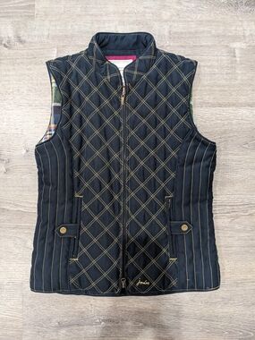 Joules Women's Navy Quilted Zip-Up Vest With Gold Detail